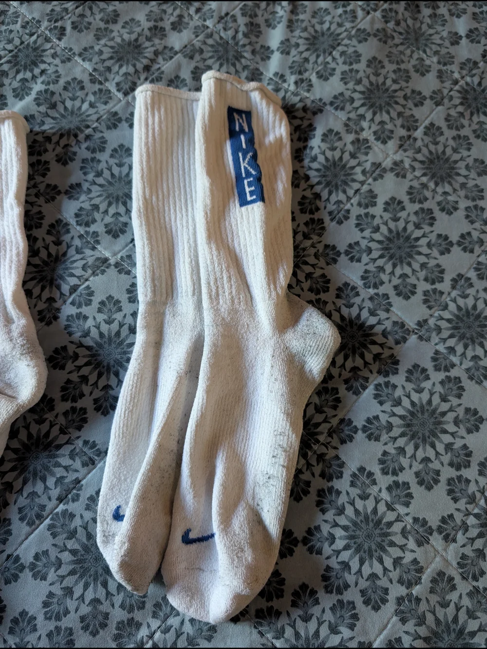 Nike Men’s White Crew Socks with Red and Blue Accents